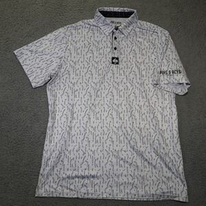 Pins & Aces Golf Co Mens XL White Black Abstract Performance Polo Shirt